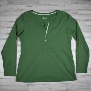 Y2K style green Henley long sleeve cotton stretch shirt top size small loose